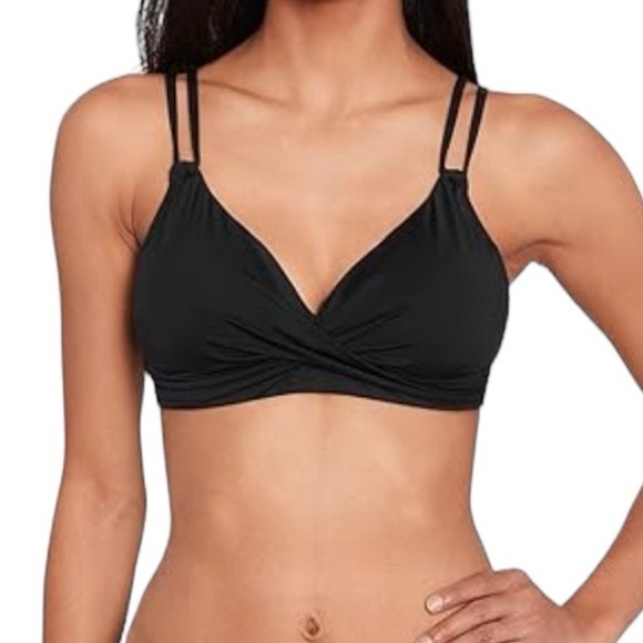 Lauren Ralph Lauren Beach Club Solid Double Strap Twist Bikini Top Black 6 New - Picture 1 of 6